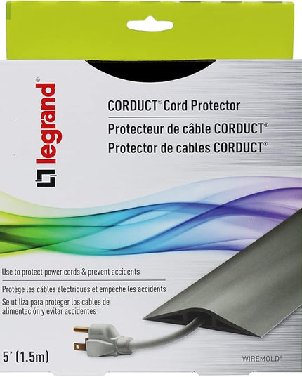 C2G Wiremold Floor Cord Management Kit, Corduct, Cord Protector, Wire Organizer and Hider, Rubber Cable Cover and Concealer, Gray, 5 Feet, CDG-5