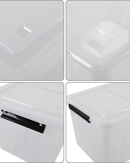 50 Quart Clear Storage Container with Lids and Wheels, 4-Pack Clear Plastic Latching Bins