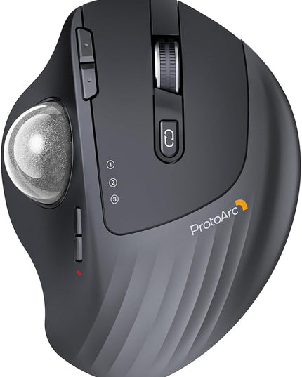 ProtoArc Wireless Trackball Mouse, EM01 NL Ergonomic Bluetooth Rollerball Thumb Rechargeable Computer Laptop Mouse, Adjustable Angle & 3 Device Connection for PC, Mac, Windows-Silver Ball