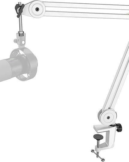 FIFINE Microphone Boom Arm Stand, Metal Heavy Duty Mic Stand, Scissor Suspension Adjustable Boom Arm for Podcast Recording Streaming Gaming, with Desk Clamp, 5/8" Screw, Cable Ties-BM63 White