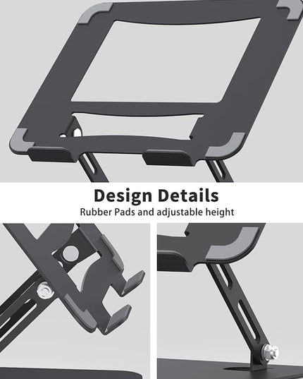 SOUNDANCE Laptop Stand for Desk with Stable Heavy Base, Adjustable Height Multi-Angle, Ergonomic Metal Riser Holder, Foldable Mount Elevator, Compatible with 10 to 15.6 Inches PC Computer, Black
