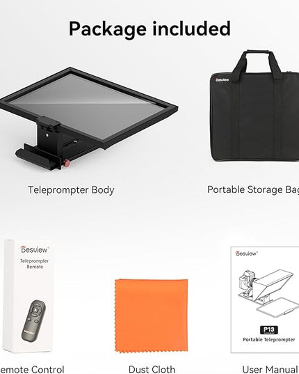 Desview P13 Teleprompter 13 Inch Aluminum Alloy with High Definition Glass, Compatible with iPad Tablet Phone DSLR, Portable No-Assembly Design for Video Recording