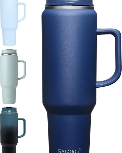 50 oz Tumbler with Handle, Insulated Tumblers with Lid and Straw, Large Metal Sports Water Bottle Jug, Thermal Stainless Steel Travel Coffee Mug Cup, Navy