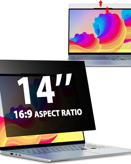 Laptop Privacy Screen 14 Inch 16:9 Aspect Ratio, Laptop Screen Privacy Shield Compatible With Lenovo Hp Dell Acer Asus Thinkpad Envy Xps, Removable Anti Glare Blue Light Computer Filter Protector