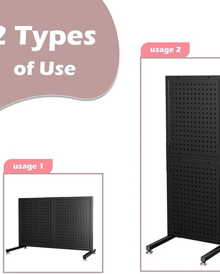 Metal Pegboard Shelf - Peg Board Display Wall Mount with 24 Hooks, 12.5x32.8 In Portable Garage Desktop Pegboard Organizer Retail Display Rack For Jewelry Hair Accessories, Mobile Phone Shop/Black