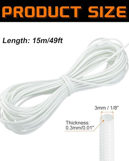 MECCANIXITY 49ft Braided Cable Sleeve, 1/8" ID 200C High Temperature 1500V Fiberglass Wire Insulation Cord Protector Organizer Wires Management for Motor Engine Fuel Line, White