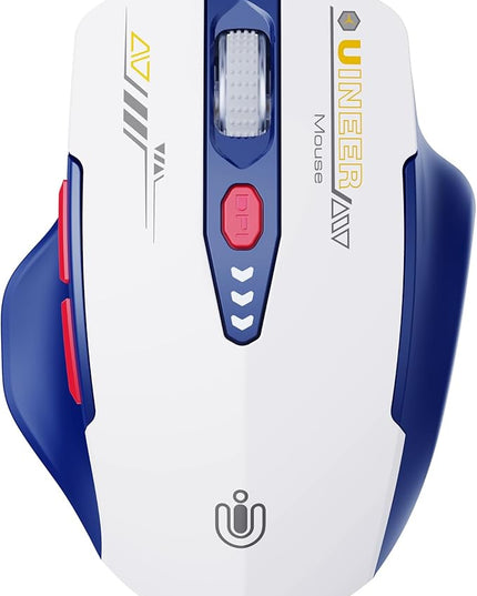Uineer Bluetooth Mouse,[Upgraded] Multi-Device Wireless Mouse Rechargeable,Visible Battery Level,Tri-Mode (BT 5.0/4.0+2.4G Hz), 4 Adjustable DPI,Coldless Mice for Laptop and PC,Bluewhite