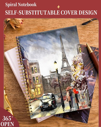 Spiral Journal Notebook for Women,A5 College Ruled Notebooks 6"x 8.4", 120 Pages (60 Sheets) Lined Journal with Premium Thick Paper,Perfect for School Office Home(Street in Paris)