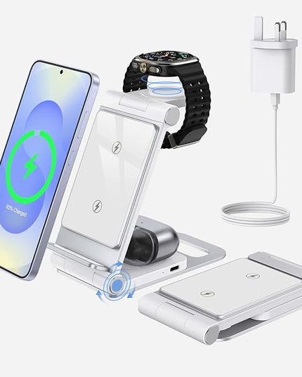 Wireless Charger for Samsung 3 in 1 Wireless Charging Station Foldable Wireless Charger Stand for Galaxy S25 S24 S23 S22 S21 Ultra/Plus Z Flip Z Fold 7 6 5 4 3 for Galaxy Watch/Galaxy Buds