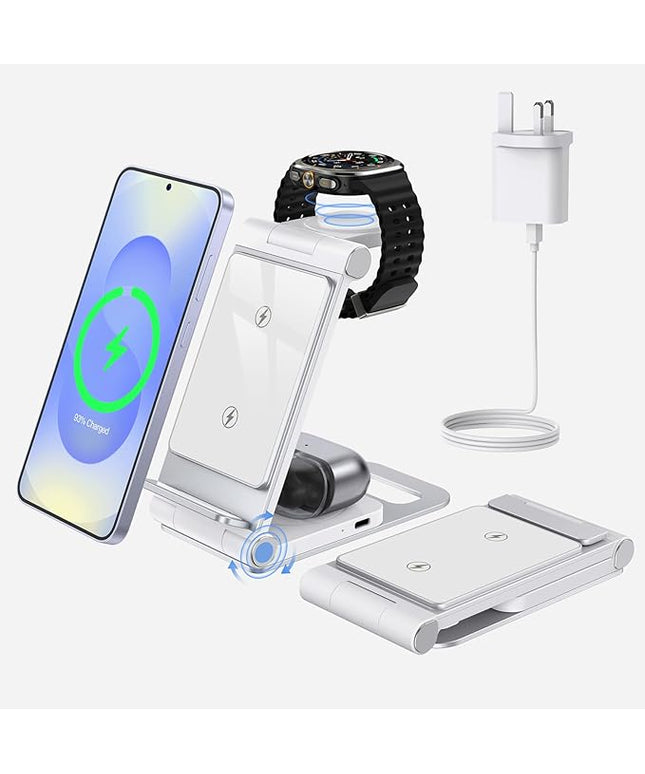 Wireless Charger for Samsung 3 in 1 Wireless Charging Station Foldable Wireless Charger Stand for Galaxy S25 S24 S23 S22 S21 Ultra/Plus Z Flip Z Fold 7 6 5 4 3 for Galaxy Watch/Galaxy Buds