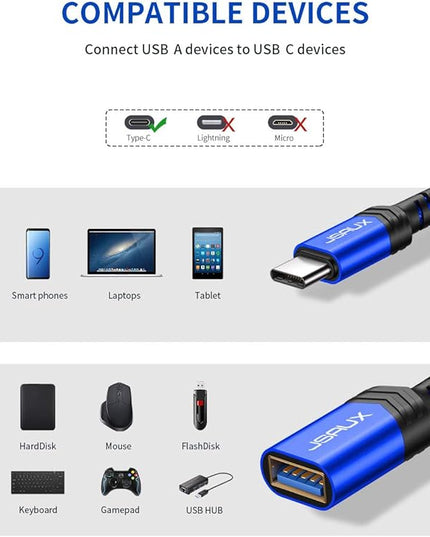 JSAUX USB C to USB Adapter [2 Pack], Type C 3.0 OTG Cable On The Go Type C Male to USB A Female Adapter Compatible with MacBook, iPhone 16 Pro Max/16 Plus/16e/15, Samsung Galaxy S25/S24/S23-Blue