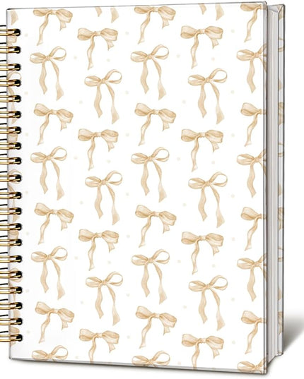 Coquette Beige Bow Notebook Journal, Preppy Aesthetic Journal, Preppy Gifts for Women, Beige Office Supplies, Hardcover Spiral Notebook 80 Sheets -160 Pages 5.5x8.3 Inch