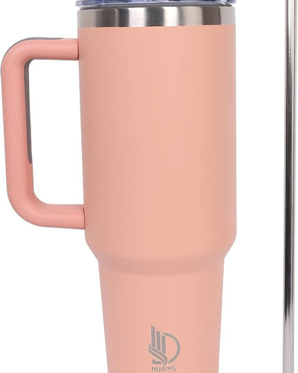40oz Insulated Tumbler with Handle, Leakproof Straw Lid & Carry Handle - Double Wall Vacuum Insulation Keeps Ice 24 Hours, BPA Free Stainless Steel Water Bottle (Melon)