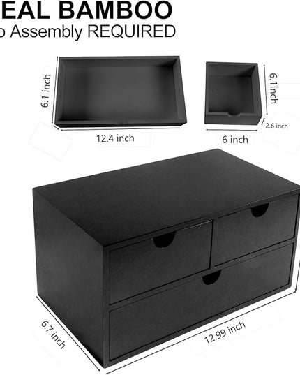 Charmewooden Desk Organizer with Drawers Countertop Drawer Organizer Drawers for Desk Top Home Office Workspace Bathroom Toiletries Supplies (black)