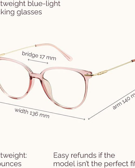 Gaoye Blue Light Blocking Glasses - Trending Round TR90 Frames, Metal Arms, UV400 Protection - Matching Soft Case