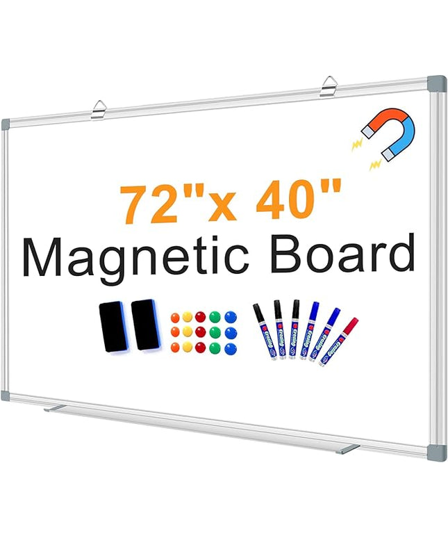 H-Qprobd Large White Board Dry Erase Board for Wall 72"X40" Magnetic Whiteboard with Long Pen Tray, Presentation Dry Erase Boards for Office, Classroom, School, Home