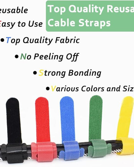 100pcs Cable Ties Reusable Rainbow Color Wire Ties Cable Management Cord Ties Reusable for Electronics Hook and Loop Cable Ties for Computer 6 Inch with 5 Colors