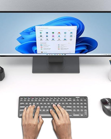 Arteck HB305-2 Universal Multi-Device Bluetooth Keyboard Ultra Compact Wireless Bluetooth Keyboard with Media Hotkeys for Windows iOS iPad OS Android Computer Desktop Laptop Surface Tablet Smartphone