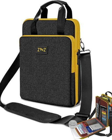 ZINZ 12.3-13 Inch Travel Laptop Shoulder Bag with Expandable Compartment and Valuables Compartment -Black-Yellow edge