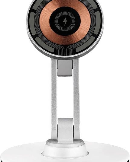 ClikDock Cell Phone Magnetic Wireless Charger Stand, 360° Spin, Aluminum Construction, Compatible with MagSafe Phones for iPhone & Andriod (Platinum)