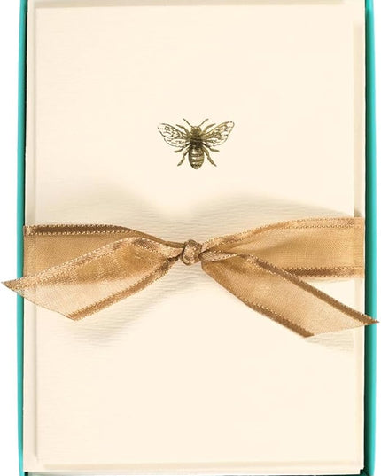 Graphique Bee La Petite Presse Boxed Notecards - 10 Embellished Gold Foil Blank Cards with Matching Envelopes and Storage Box, 3.25" x 4.75"