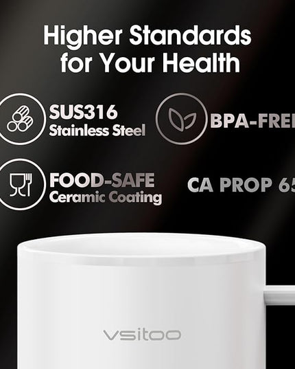 Vsitoo S3 Plus 14oz Heated Coffee Mug - Temperature Control Smart Mug with Mug Warmer, Auto-Sensing AI Heats Drinks to 120-150°F Hands-Free.Ideal for Home/Office/Gifts，White