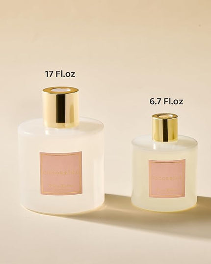 COCORRÍNA Reed Diffuser - Cherry Blossom 17 Fl.oz Reed Diffuser with 8 Sticks Scented Diffuser with Preserved Flowers for Bathroom Home Decor