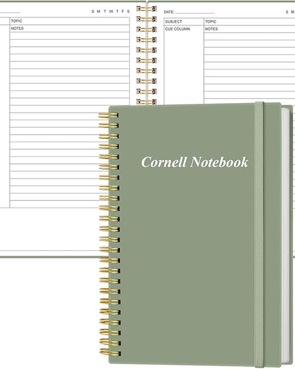 Yaridar A5 Cornell Notes Notebook - College Spiral Cornell Notebooks for Note Taking, Subject College Ruled Steno Pads for Office/School/Home, 5.8" x 8.5", Green