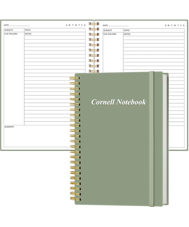 Yaridar A5 Cornell Notes Notebook - College Spiral Cornell Notebooks for Note Taking, Subject College Ruled Steno Pads for Office/School/Home, 5.8" x 8.5", Green