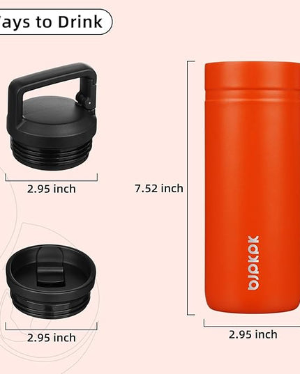 BJPKPK Insulated Water Bottle with 2 Lids,20 oz Double Wall Stainless Steel Vacuum Tumbler Travel Coffee Mug,Wide Mouth Thermal Cup,Orange