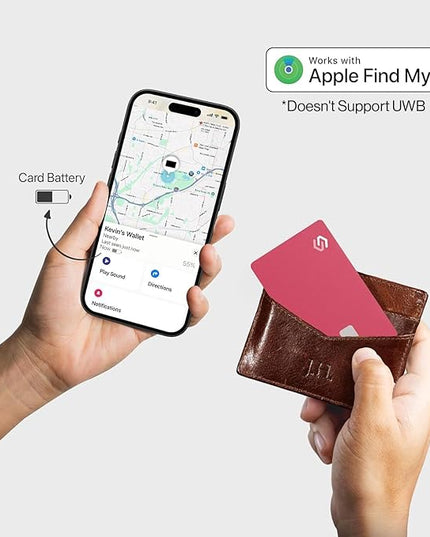 SPOTMINDERS Valentines Day Gifts for Her Apple MFi Certified Credit Card Wallet Tracker PRO Pink (iOS Only) 0.07in Works with Apple Find My Rechargeable Tracking Card for Women IP68 Slim Item Finder