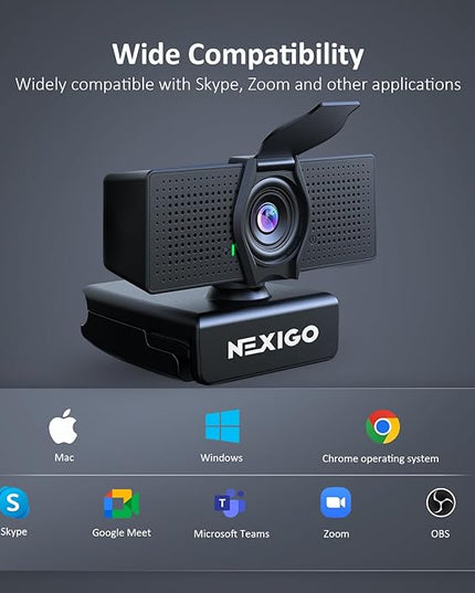 NexiGo N60 Pro (Gen 2) 1080P Webcam with Distortion-Free Lens, USB A to Type-C Data Cable, Noise Reduction Mic & Privacy Cover, for Zoom/Skype/Teams/Webex, Laptop MAC PC Desktop