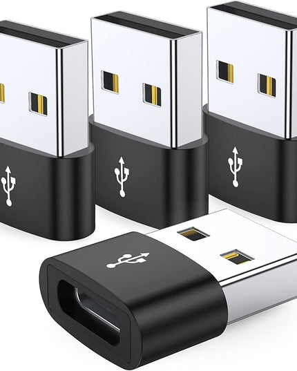 JXMOX USB C Female to USB Male Adapter 4-Pack,Type C to USB A Charger Cable Converter for Apple Watch Ultra iWatch 8 SE, iPhone 11 12 13 14 15 16 Plus Pro Max,iPad Air 4 Mini 6,Samsung Galaxy S23 S22