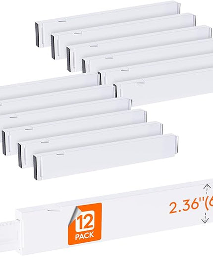 Lifewit 12 Pack Kitchen Drawer Dividers 2.36" High, 16"-22" Adjustable Drawer Organizer for Utensils/Clothes/Makeup, Plastic Expandable Separators in Dresser/Bedroom/Bathroom/Office Storage
