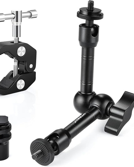 UTEBIT 9" Magic Arm Clamp Mount Kit, 360° Ball Heads with ARRI 1/4" & 3/8" Thread Screw, Camera Mount Adjustable Friction Arm w Super Clamp for DSLRs, Camera Cage, Monitor, LED Light, Action Camera
