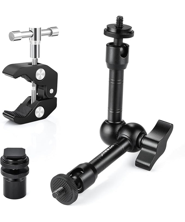 UTEBIT 9" Magic Arm Clamp Mount Kit, 360° Ball Heads with ARRI 1/4" & 3/8" Thread Screw, Camera Mount Adjustable Friction Arm w Super Clamp for DSLRs, Camera Cage, Monitor, LED Light, Action Camera