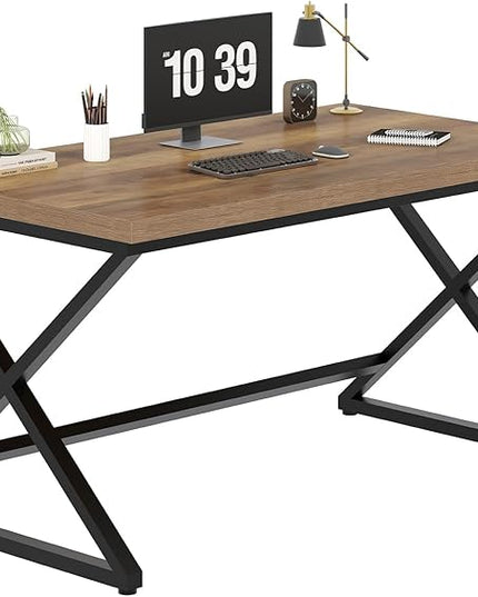 IBF 47 Inch Computer Desk, Rustic Home Office Desk for Writing, Industrial Wood Metal Executive Work Study Desk, Modern Simple PC Gaming Computer Table for Study Workstation, Rustic Oak