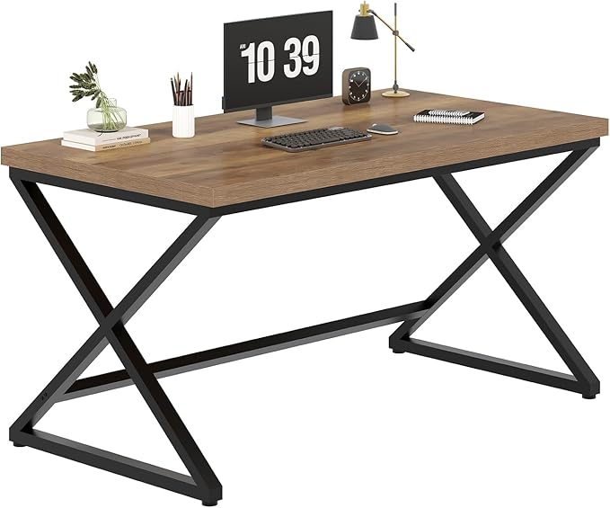 IBF 47 Inch Computer Desk, Rustic Home Office Desk for Writing, Industrial Wood Metal Executive Work Study Desk, Modern Simple PC Gaming Computer Table for Study Workstation, Rustic Oak