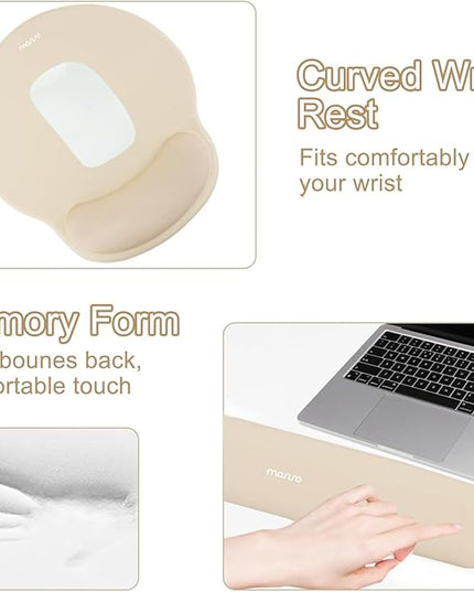 MOSISO Wrist Rest for Keyboard Mouse Pad Set, Large Gaming Deskpad&Circle Curved Mousepad&Keyboard Wrist Rest&Coaster, Ergonomic Non-Slip Mousepad&Easy Typing Pad with Silicone Lining, Apricot
