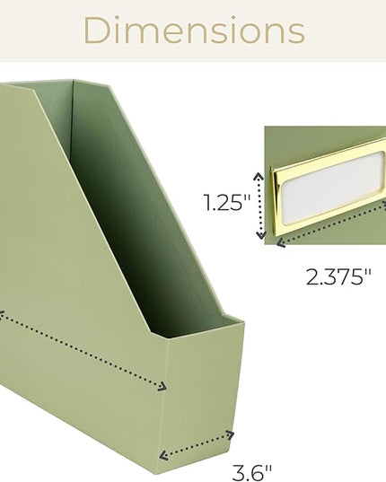 BLU MONACO | Set of 6 Foldable Magazine File Holders in Earth Green | Heavy-Duty Vertical File Organizers with Label Holders | Desk Organizer Set for Paperwork, Documents & Office Storage
