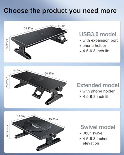 Computer Monitor Stand Riser for Desk,4.5-6.3 Inches Freely Height Adjustable with Cellphone Holder,Multi-Purpose Desktop Organizer Monitor Stands Riser for Computer,Laptop,Printer,TV (BLack)