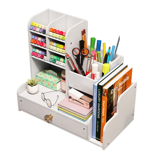 Desktop Pen Organizer, Stationary Organizer with Drawers and 2 File Holder