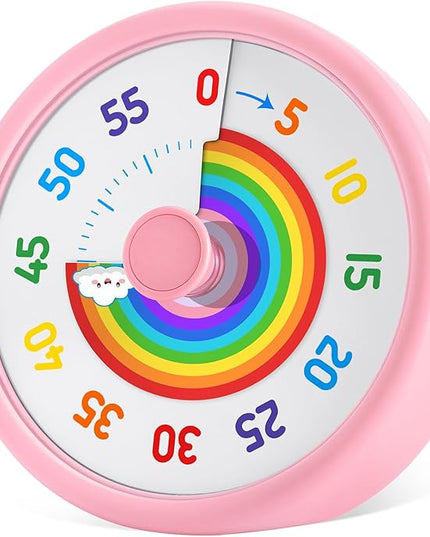 HIPPIH Visual Timer for Kids, 60 Minute Countdown Timers for Classroom Kitchen Office, Rainbow Disk Desk Timer Clock with Silent Operation, Pomodoro Timer Time Management Tools for Toddler ADHD Pink