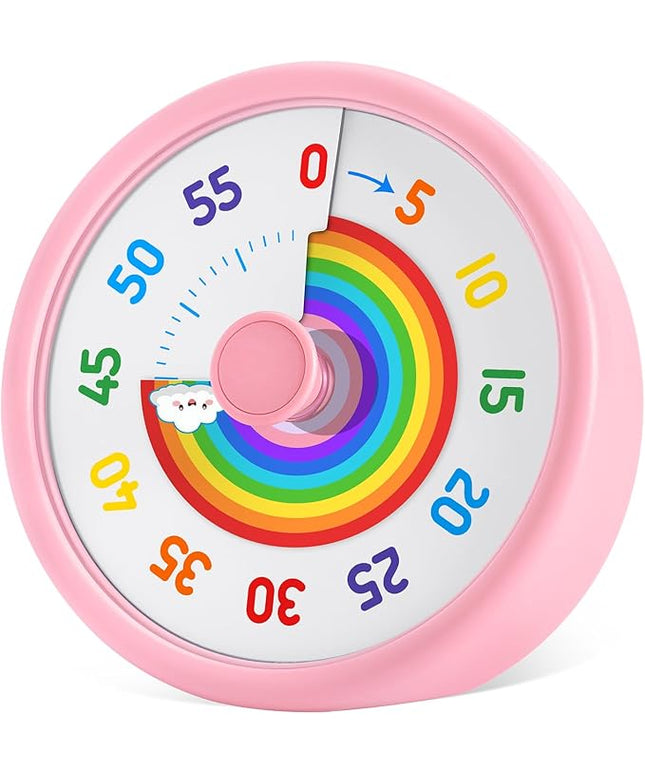 HIPPIH Visual Timer for Kids, 60 Minute Countdown Timers for Classroom Kitchen Office, Rainbow Disk Desk Timer Clock with Silent Operation, Pomodoro Timer Time Management Tools for Toddler ADHD Pink