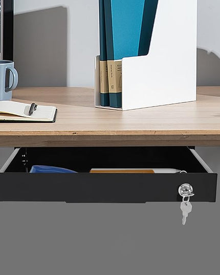 14.17" Under Desk Storage Drawer, Locking Design Black Sliding Pull-Out Drawer for Sit Stand Workstation