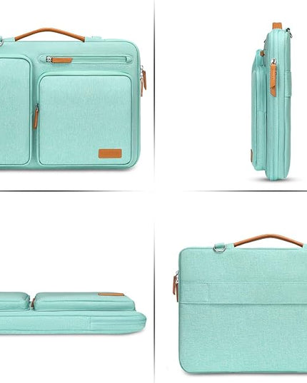 MOSISO 360 Protective Laptop Shoulder Bag,15-15.6 inch Computer Bags Compatible with MacBook Pro 16 inch, HP, Dell, Lenovo, Asus Notebook,Side Open Messenger Bag with 4 Zipper Pockets, Aqua Green