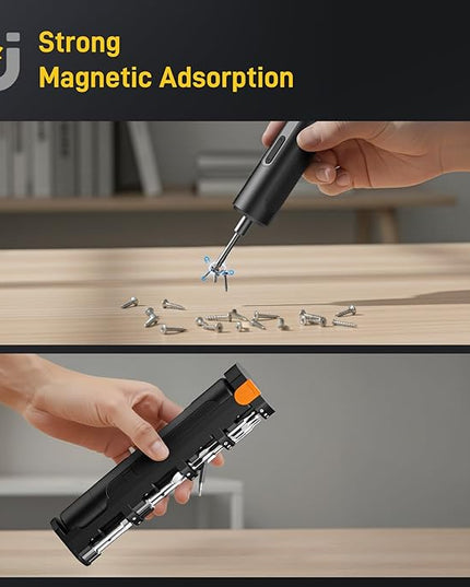 MrToNo Electric Screwdriver, Cordless Screwdriver Set, Power Screwdriver Set, 3 Torque Settings, 1500mAh Battery, 33 Magnetic Bits, LED Light, Rechargeable Tool for Furniture, DIY, Household Repair
