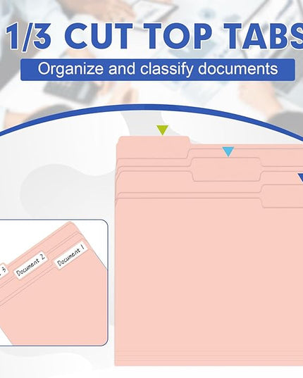 File Folder, HERKKA 30 Pack 1/3 Cut Tab File Folders, File Folders Great for Organizing and Filing, Letter Size, Pink