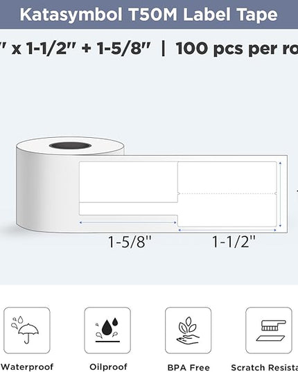 SUPVAN T50M Series Label Maker Tape, 0.98'' × 1.5'' + 1.58'' (25 × 38 + 40mm) 100 Labels/Roll Genuine Laminated Thermal Cable Label, Waterproof Oilproof Highly Auto Detect Labels, Black on White