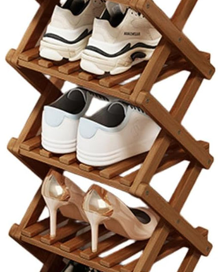 Comeon Bamboo Shoe Rack, Foldable Vertical Shoe Rack for Front Door Entrance Narrow Shoe Organizer Small Shoe Shelf for Entryway Shoe Storage Closet Multi-Tier (Brown Colors,7 Layers)
